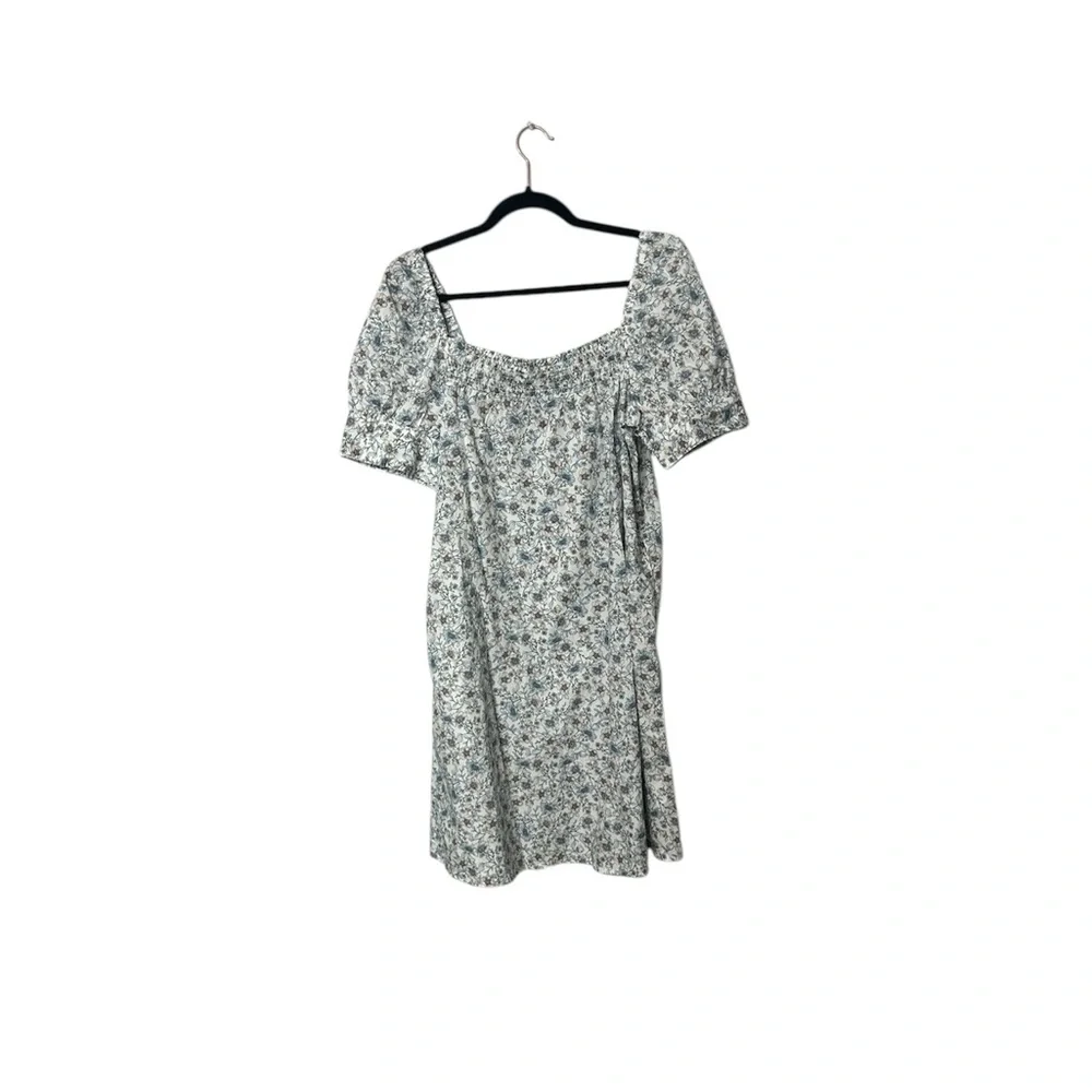 J. Crew White Mini Dress with Blue Floral Print